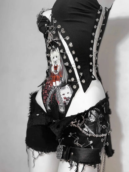 Black Gothic Animation Design Super Shorts Suit