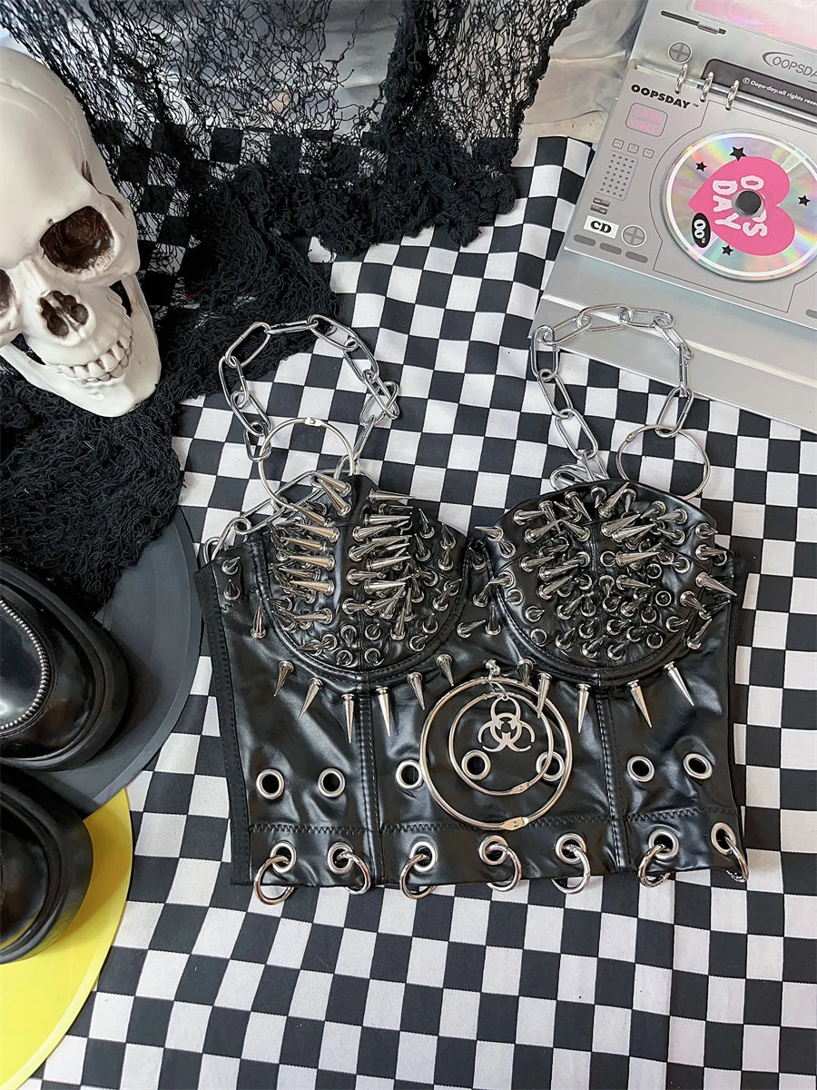 Gothic Black PU Leather Corset Top