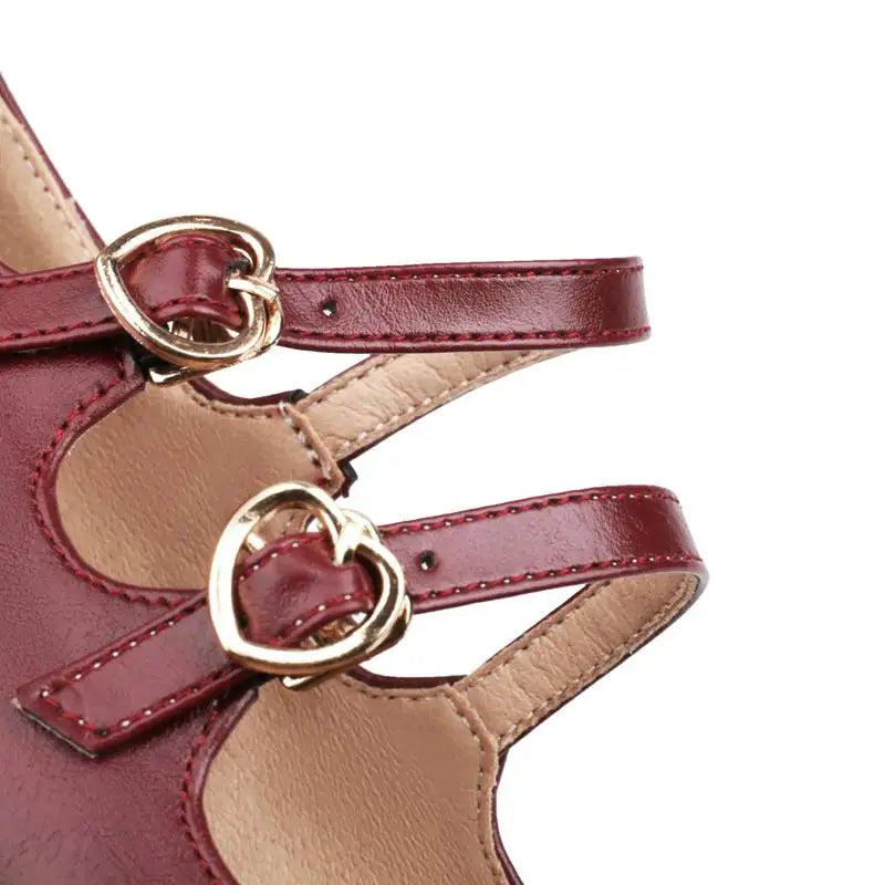33-48 Pumps Round Toe Heels Double Buckle Straps Sexy Party Mary Shoes Shallow