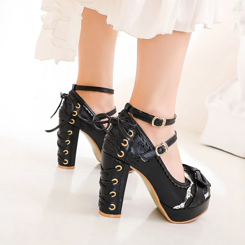 34-43 Bow Platform Cute Bow Lace Classic Lolita Shoes