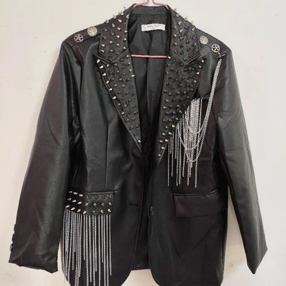 Dark Rock Punk Rivet Chain PU Coat