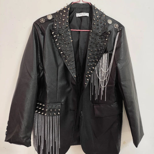 Dark Rock Punk Rivet Chain PU Coat