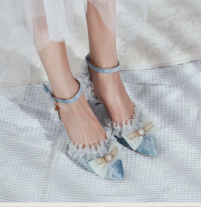 35-45 Red Metal Rhinestone Pearl Sandals Velvet Lolita Princess Shoes