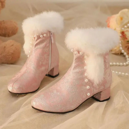 33-43 Winter Round Toe Silk Plush Warm Zippers Cheongsam Boots Skirt Boot