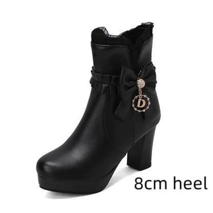 31-43 Cute Sweet Bow Knot Lolita Boots Pink Ruffles Boots