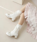 Cross Lace Bow High Heel Boots - Lolita Party Shoes