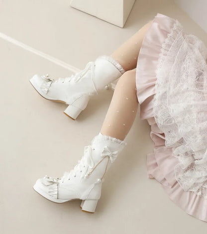 31-48 Wedding Party Shoes Cross Tied Bow High Heel Boots