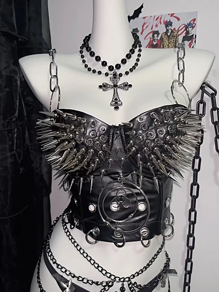 Gothic Black PU Leather Corset Top