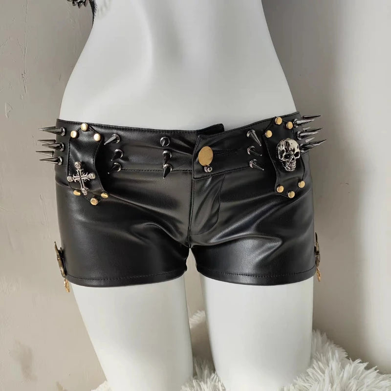 Punk Dark Y2K Rivet PU Versatile Shorts