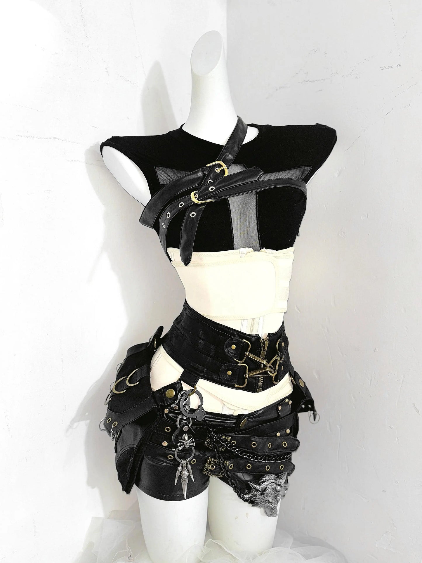 Gothic Cross Patch Sleeveless T-shirt Tank Top and Shorts