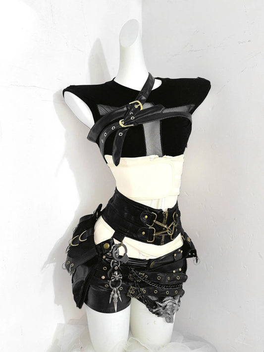 Gothic Cross Patch Sleeveless T-shirt Tank Top and Shorts