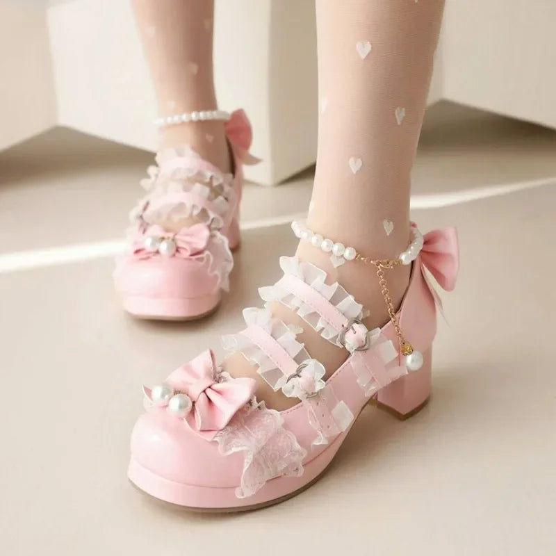 Lolita Mary Jane Cosplay Pumps Red Shoes - 31-48
