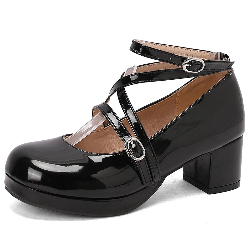 31-50 Elegant Strap Cross Dress Pumps Cosplay Lolita Shoes