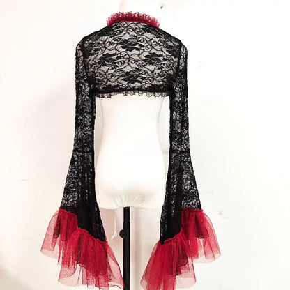Gothic Dark Versatile Top Princess Sleeve Lace Hollow Out Perspective Sexy Cardigan