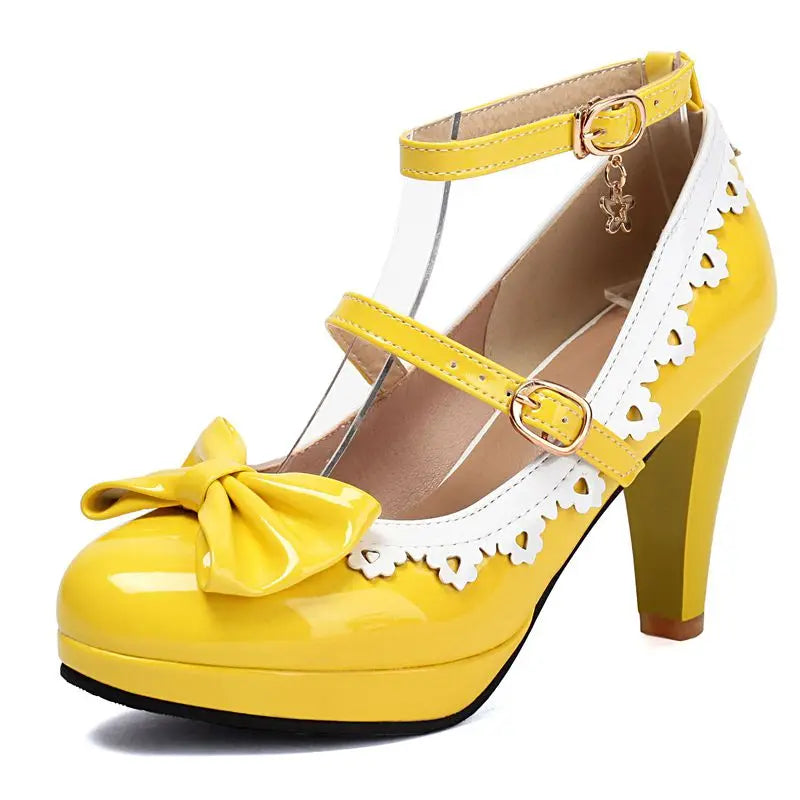 34-50 Pumps Round Toe Double Buckle Strap Bowknot Miexed Color Shoes