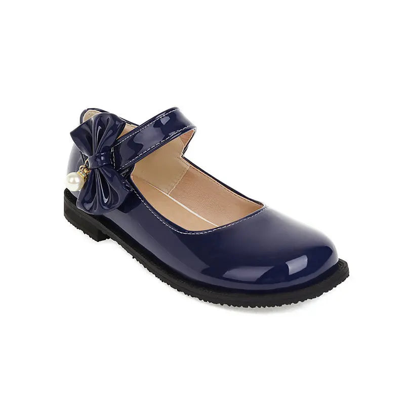 30-44 Sweet Pearl Bow Flat Heel Black Lolita Mary Jane Shoes