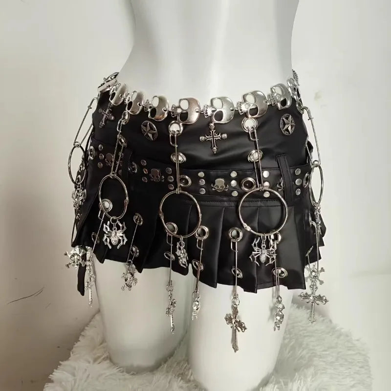 Punk Y2K Leather Short Mini Pleated Skirt