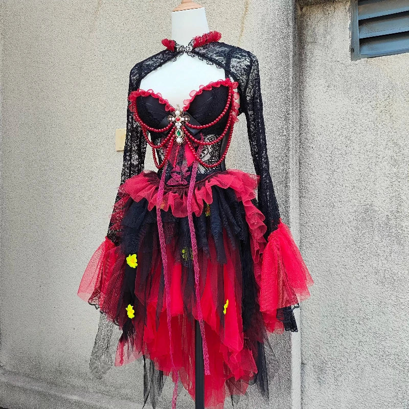 Gothic Dark Versatile Top Princess Sleeve Lace Hollow Out Perspective Sexy Cardigan