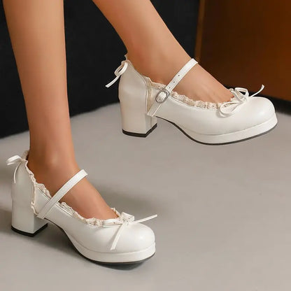 Sweet Pumps Round Toe Bowknot Heels Shoes - 32-50