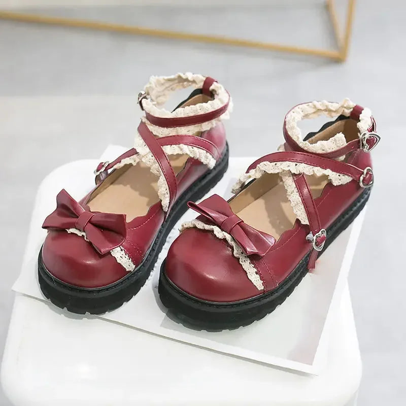 35-40 Gothic Lolita Red Role Play Shoelaces Bow Princess Shoes