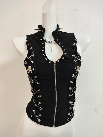 Gothic Punk Dark Y2K Rivet Vest Shorts Set