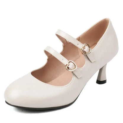 33-48 Pumps Round Toe Heels Double Buckle Straps Sexy Party Mary Shoes Shallow