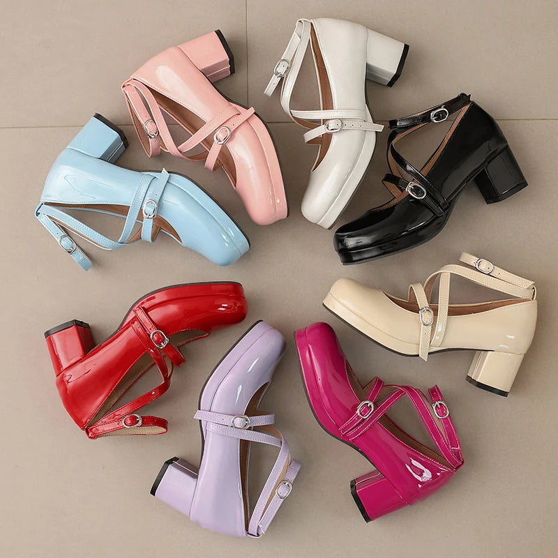 31-50 Elegant Strap Cross Dress Pumps Cosplay Lolita Shoes