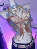 Embroidered Butterfly Metal Chain Vest