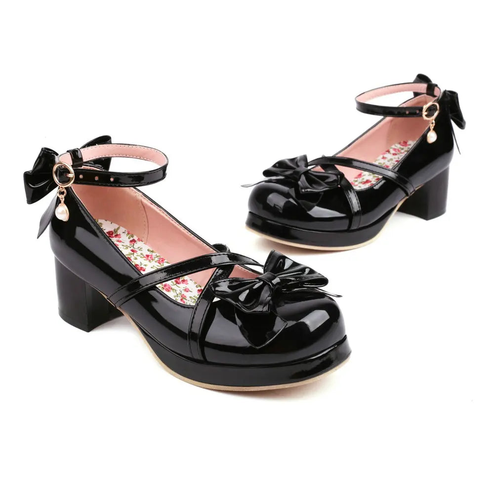 31-48 Red Bride Wedding Strappy Platform Mary Janes Pumps Ankle Strap Block Heels