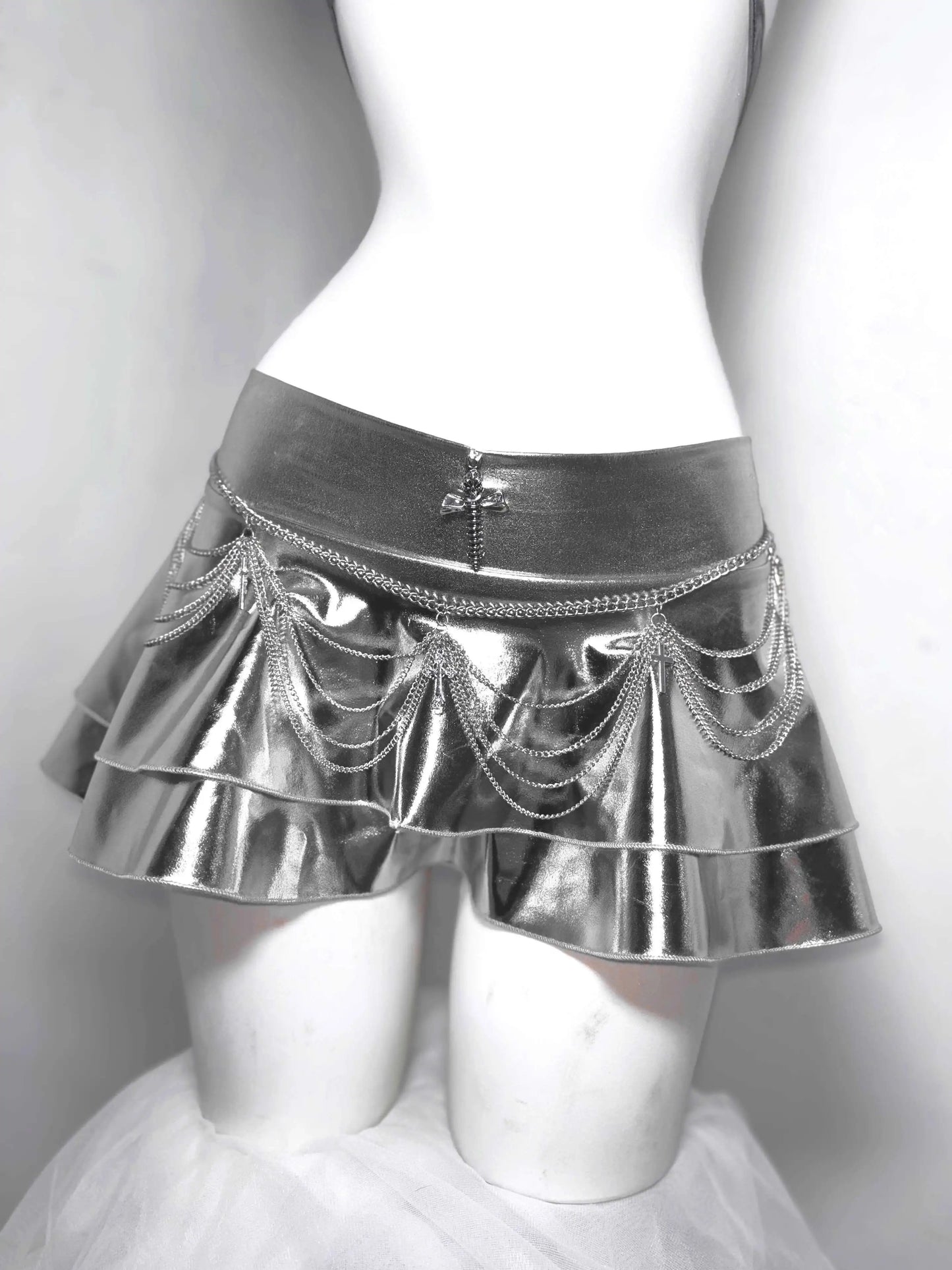 Gothic Technology Iron Chain Cross Hollow Chain Splicing Silver Set