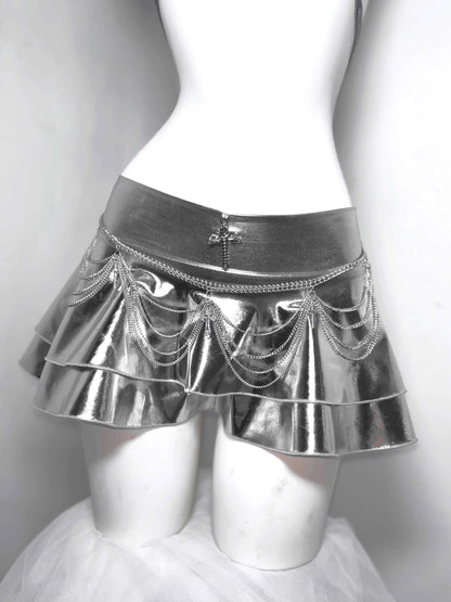 Gothic Technology Iron Chain Cross Hollow Chain Splicing Silver Set