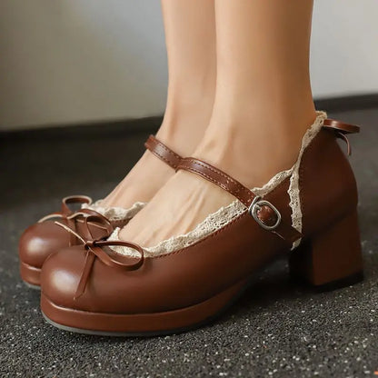 Sweet Pumps Round Toe Bowknot Heels Shoes - 32-50