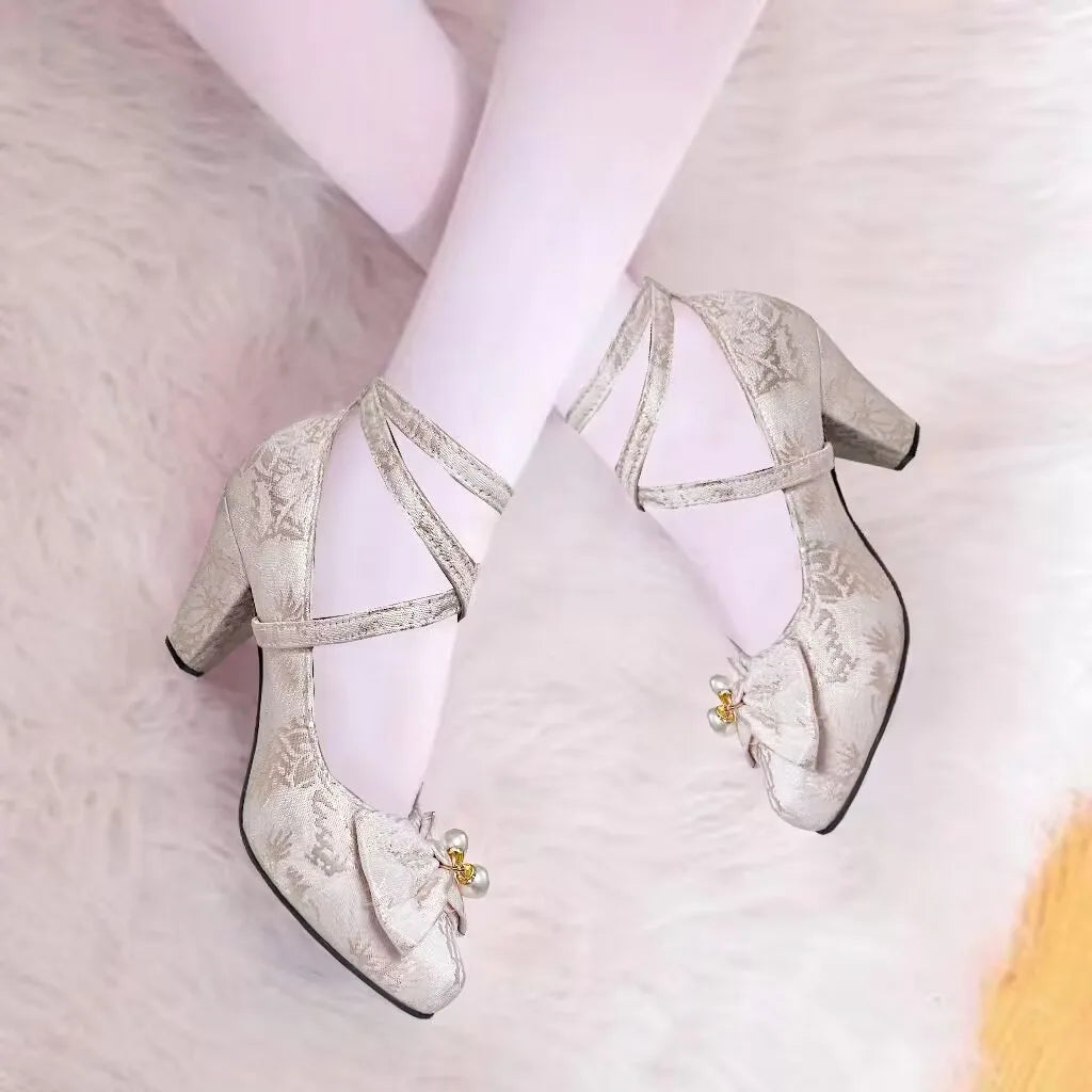 34-50 Cheongsam Elegant Retro Cross-Strap Bow Lolita Shoes