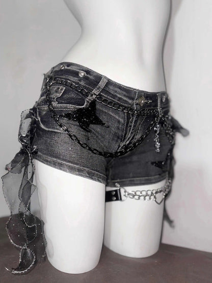Dark Gothic Y2K Rock Lace Strap Shorts