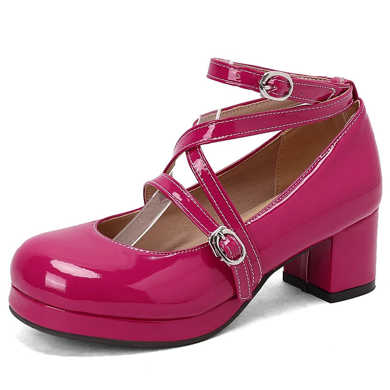 31-50 Elegant Strap Cross Dress Pumps Cosplay Lolita Shoes