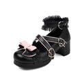 34-48 Sweet Lolita Pumps Block Heel Bowknot Ankel Buckle Strap Shoes