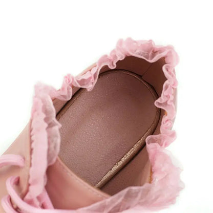 32-46 Sweet Round Toe Chunky Heel Lace-Up Soft Lolita Boots