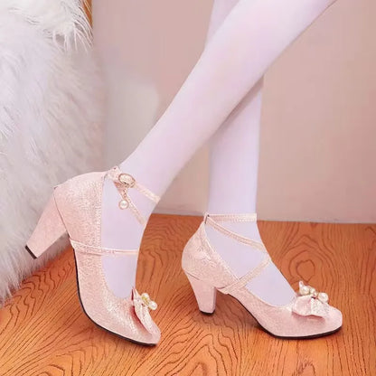 34-50 Cheongsam Elegant Retro Cross-Strap Bow Lolita Shoes