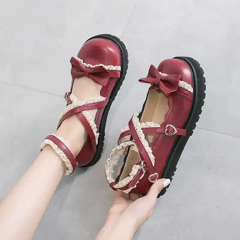 35-40 Gothic Lolita Red Role Play Shoelaces Bow Princess Shoes