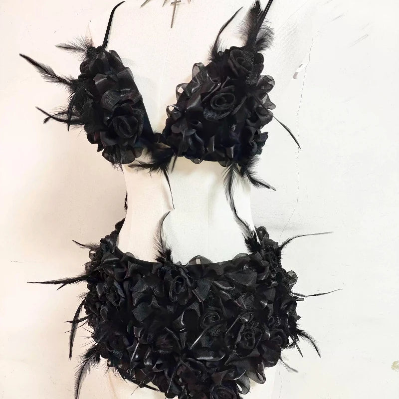 Gothic Dark Three-Dimensional Feather Flower Sling Set