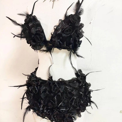 Gothic Dark Three-Dimensional Feather Flower Sling Set
