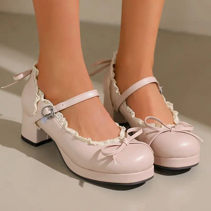 Sweet Pumps Round Toe Bowknot Heels Shoes - 32-50