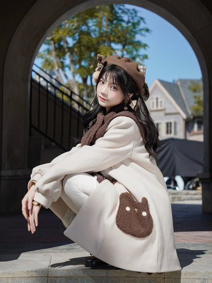 College Style Sweet Horn Buckle Overcoat Jk Uniform Lolita Wool Coat Y2k Skirts