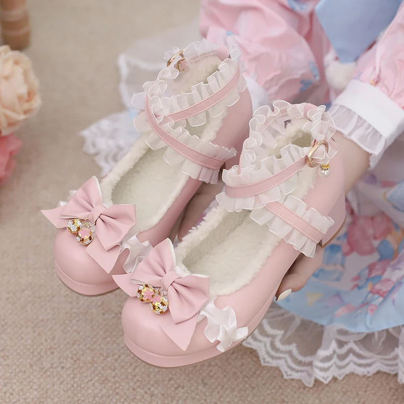 30-39 Lolita Sweet Butterfly-knot Cross Strap Pumps Lolita Shoes