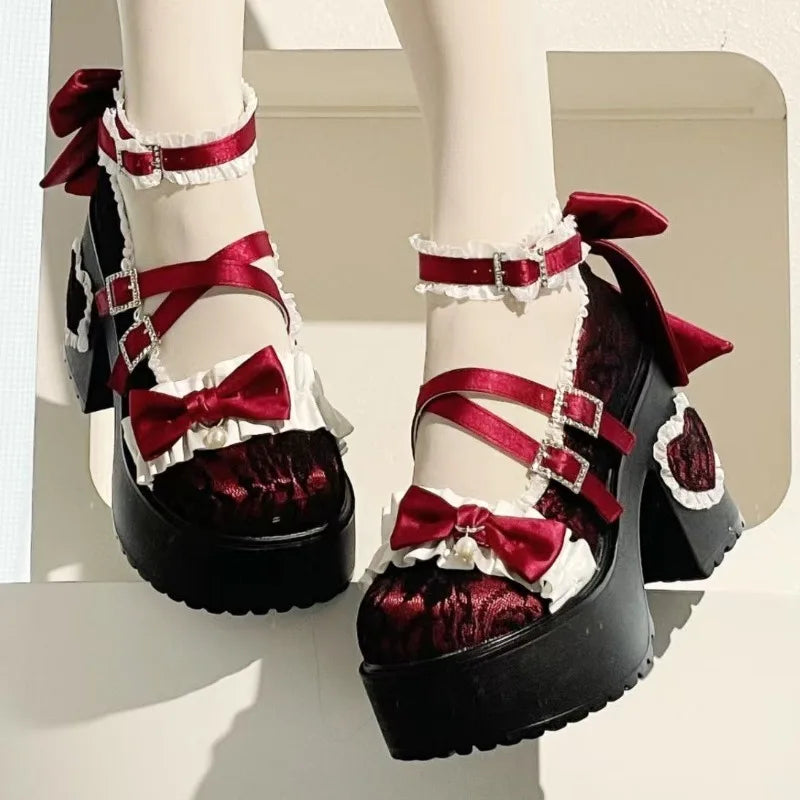 Cute Butterfly Knot Lace High Heels - 34-42