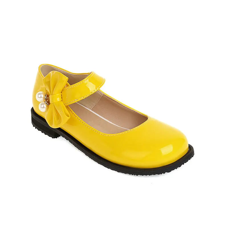 30-44 Sweet Pearl Bow Flat Heel Black Lolita Mary Jane Shoes