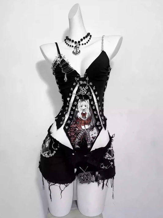 Black Gothic Animation Design Super Shorts Suit