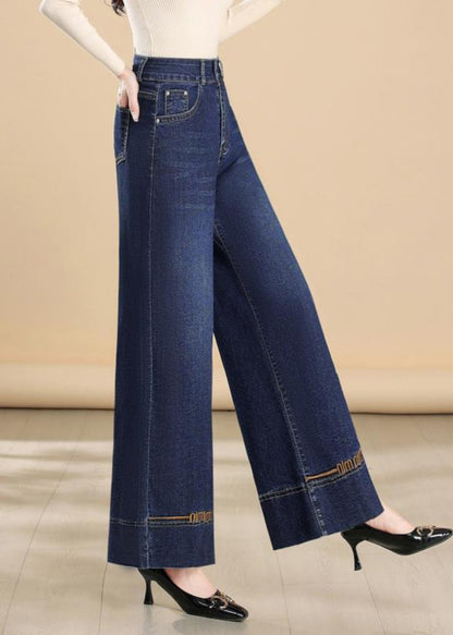 Silm 刺繍パンツ ネイビー サマーデニム ワイドフィット レッグ