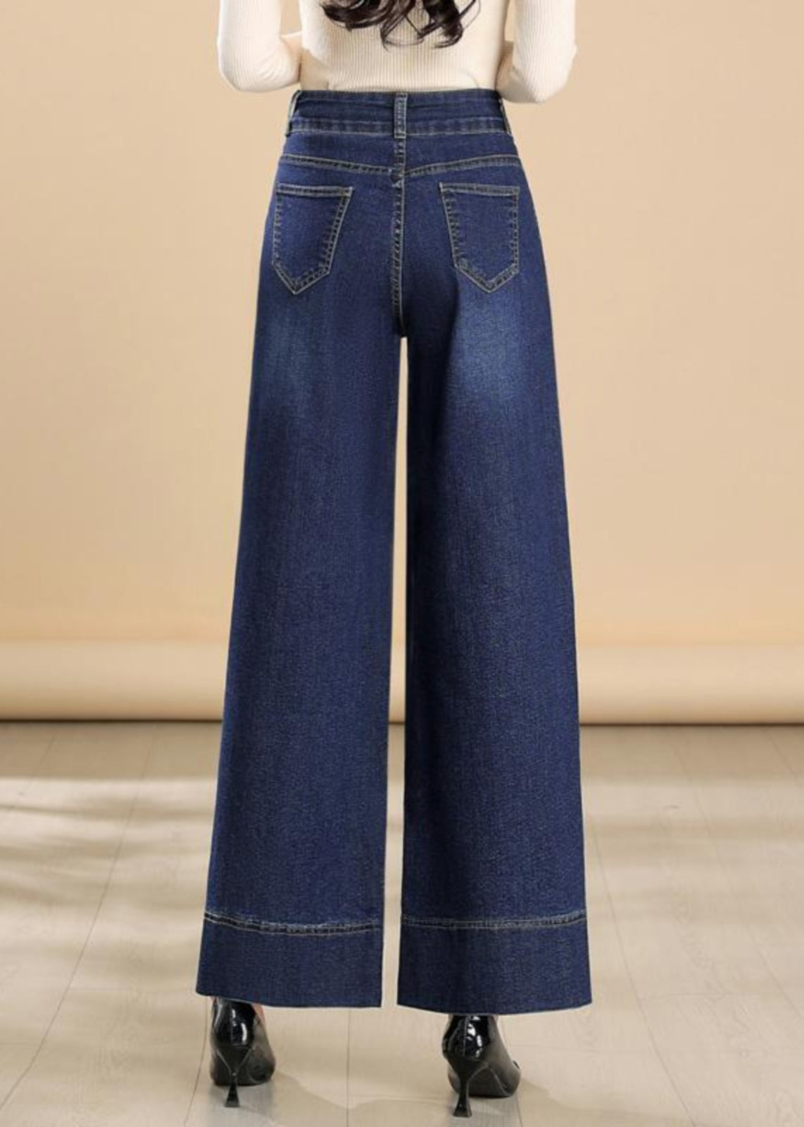Silm Bestickte Hose Navy Sommer Denim Weite Passform