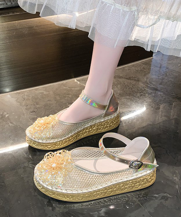 Platform Splicing Silver Strap Shoes Breathable Buckle Mesh